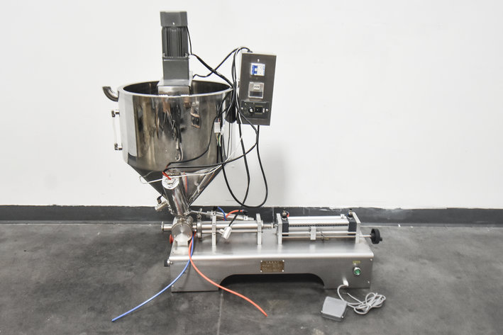 Image for ***SOLD***MJK0449 Quantitative Filling Machine G1WG Semi-Automatic Single Head Paste Liquid Filler with Heating Hopper and Mixing Motor