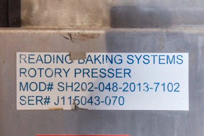 Image for MJK0337 Reading Baking Systems Rotary Presser/Sheeter