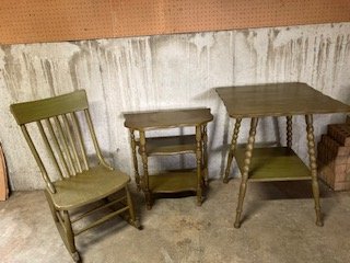 Vintage Mid Century Table, Rocking Chair and Accent Table