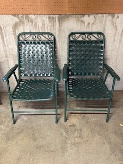 Two Metal and Vinyl Strap Patio Chairs