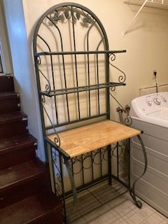 Green Sponge Paint Bakers Rack with Wood & Metal Shelves