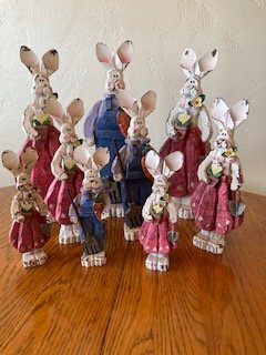 Lot of 9 Wood and Metal Bunnies
