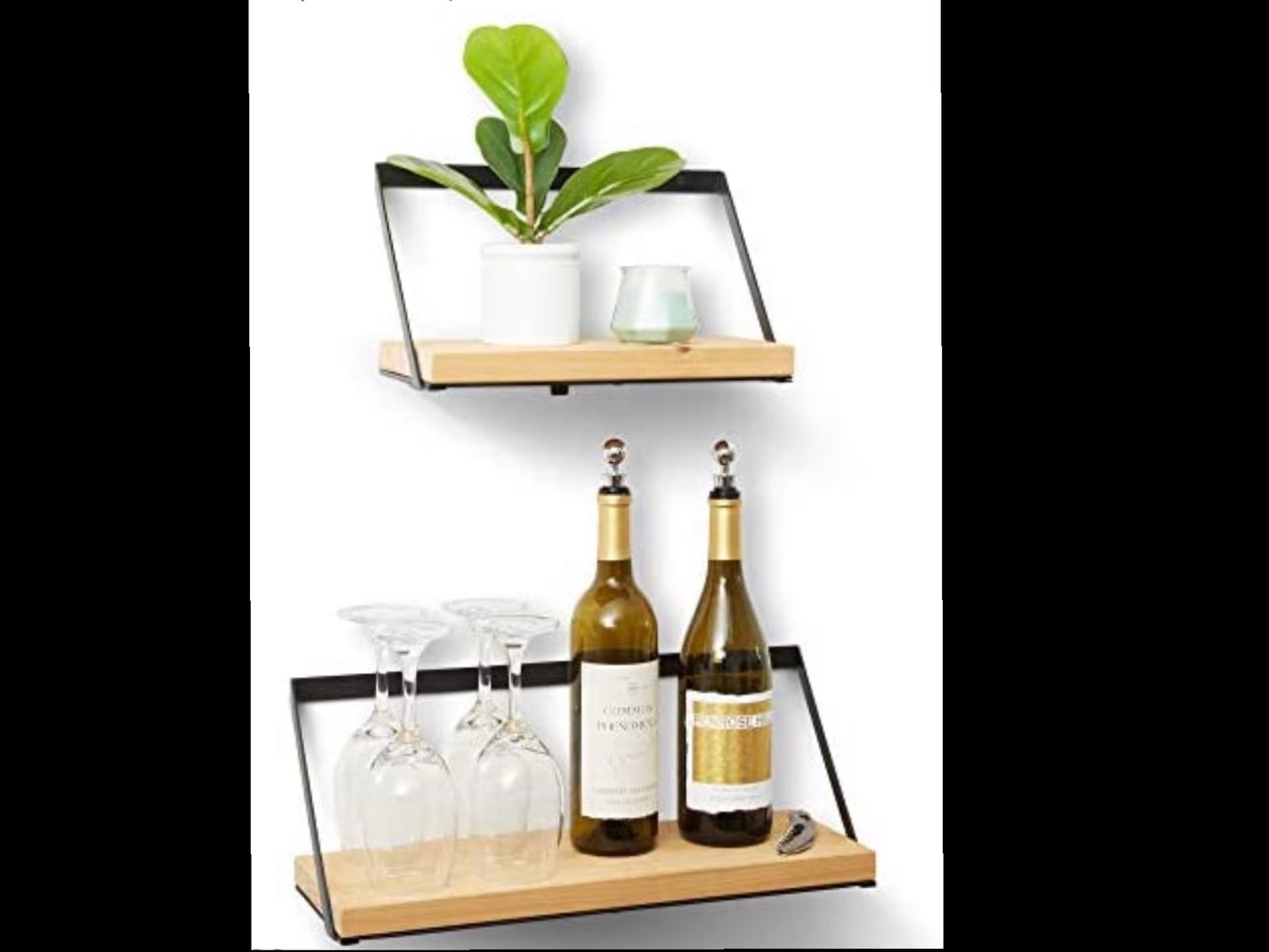 Floating Rustic Wood Shelves- Set of 2- Barn Door White Wash- Natural Pine Finish- Fir Wood & Iron- Wall Decor- Mounting Hardware Included- Farmhouse Shelf- Small & Medium- Modern Decor (Natural Pine)