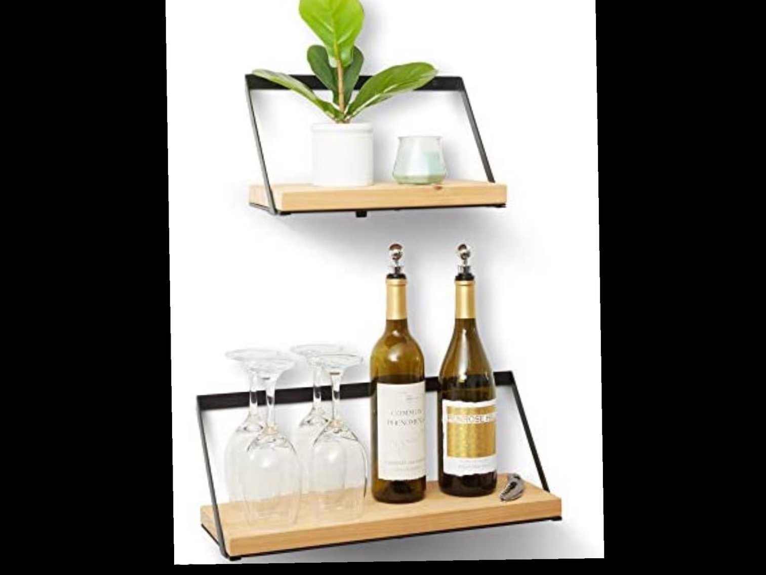 Floating Rustic Wood Shelves- Set of 2- Barn Door White Wash- Natural Pine Finish- Fir Wood & Iron- Wall Decor- Mounting Hardware Included- Farmhouse Shelf- Small & Medium- Modern Decor (Natural Pine)