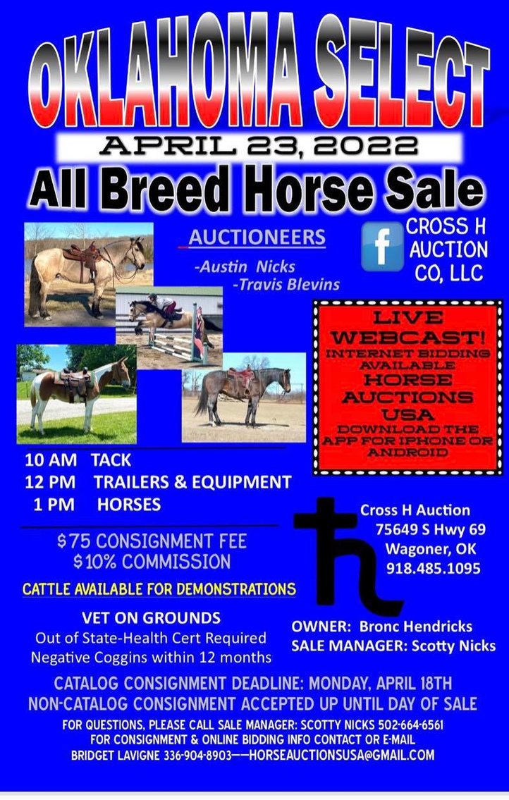 Image for Oklahoma Select All Breed Catalog Horse Sale - April 23rd - Wagoner, Oklahoma