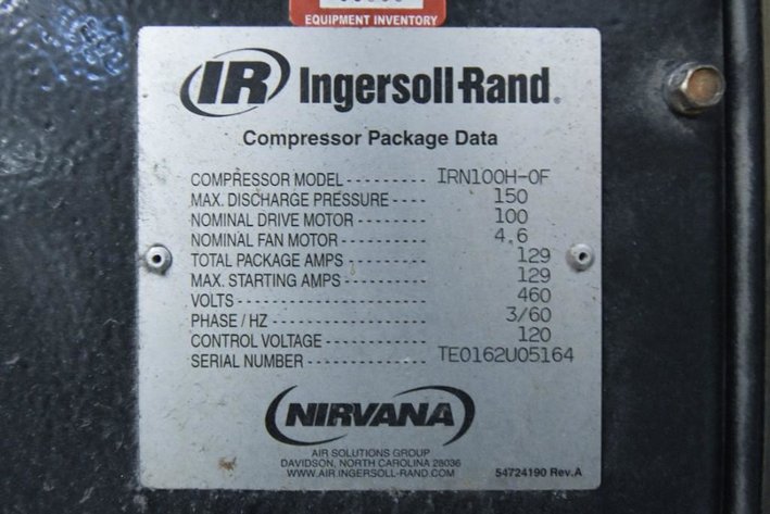 Image for ***SOLD*** MJK0791 Ingersoll Rand Compressor IRN 100H- OF