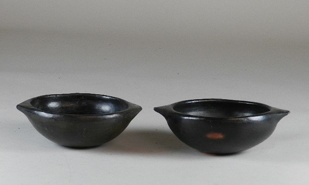 Two Native American Black Pottery Bowls
