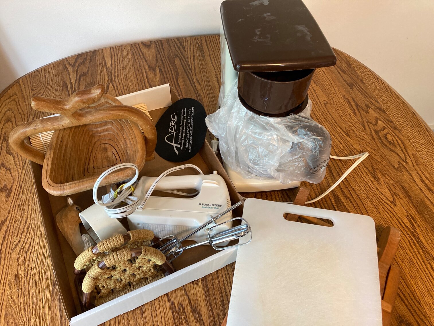 Hand Mixer, Wood Pieces and Coffee Pot