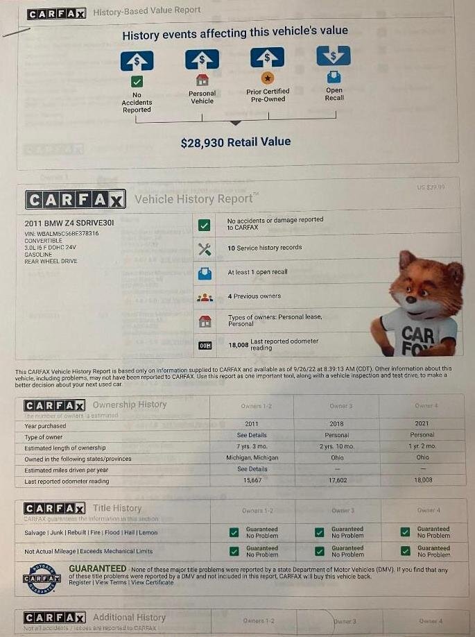Image for 2011 BMW Z4 Roadster Convertible (Weckerly)