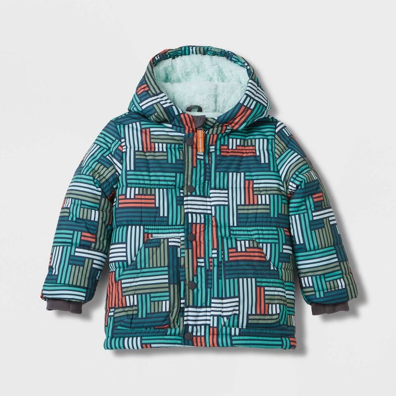 Toddler Boys' Geometric Long Sleeve Puffer Jacket - Cat & Jack™ Mint Green (Size 5T)