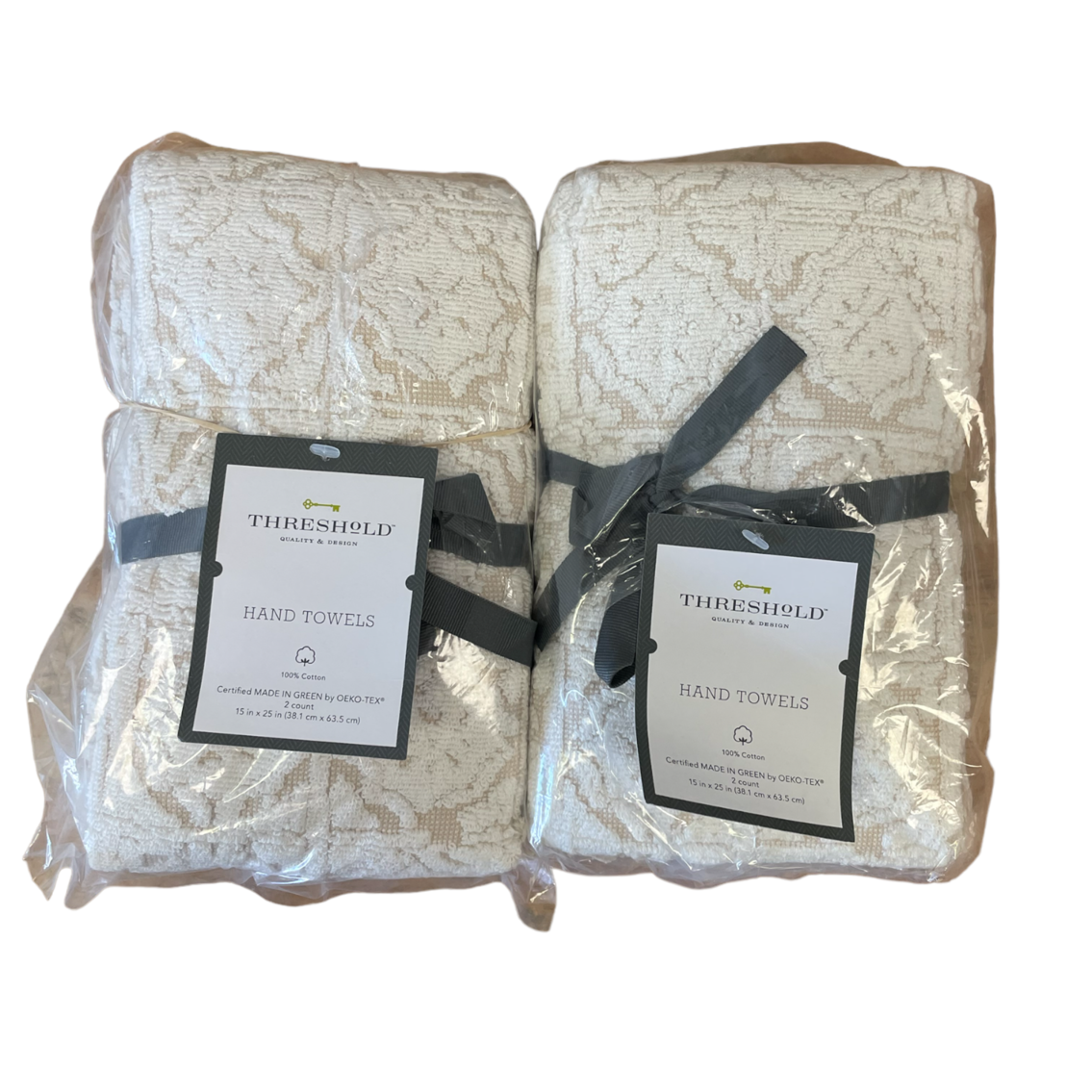 Threshold Hand Towels White Beige 15x25 Set of 4