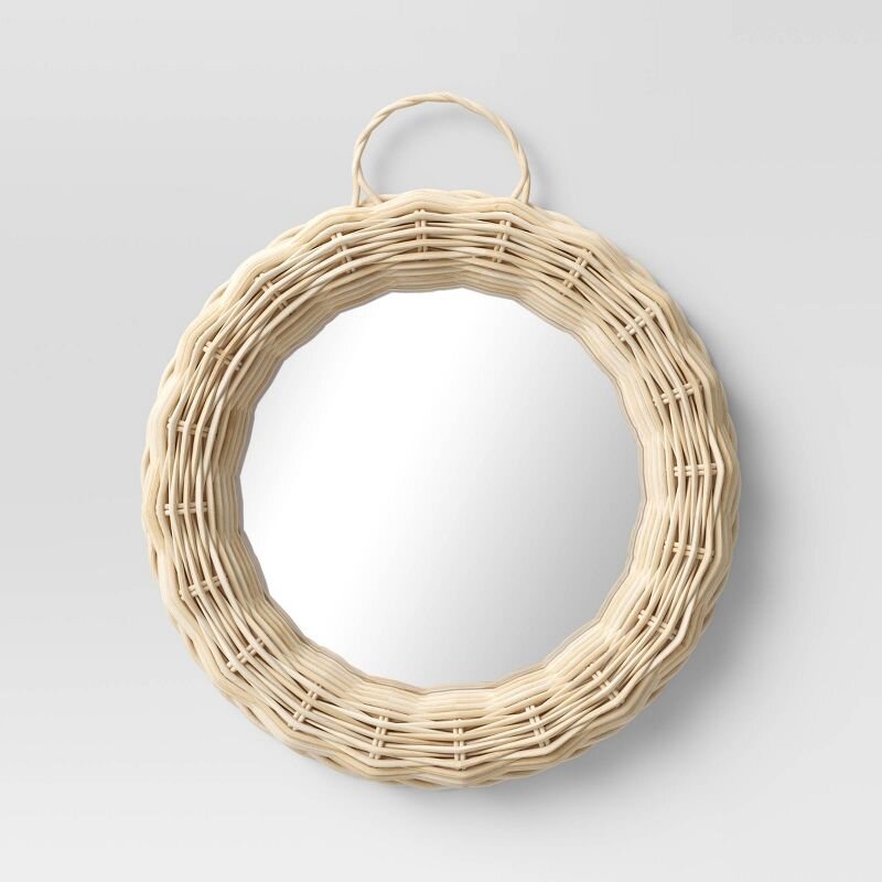 Mini Wicker Decorative Wall Mirror Brown - Threshold