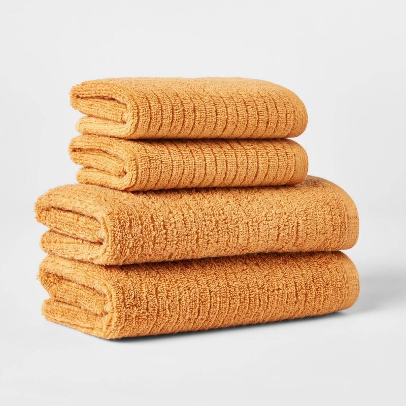 Quick Dry Ribbed Hand Towels and Washcloth Set Gold