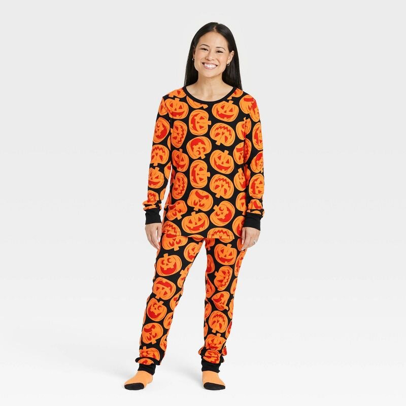 Women's Halloween Pumpkins Matching Family Pajama Set - Hyde & EEK! Boutique™ Orange size small