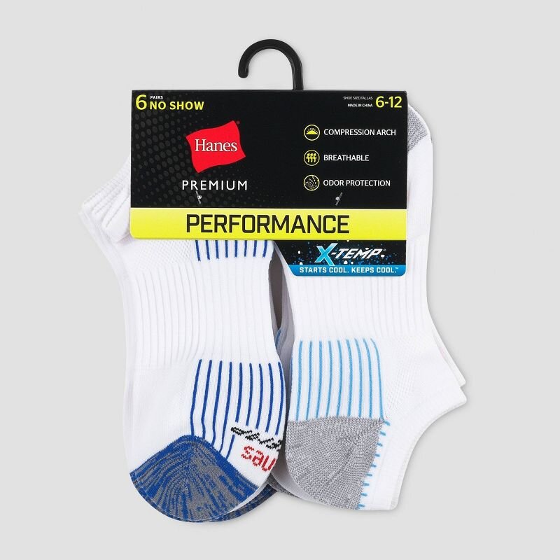 Hanes Premium Men's Performance No Show Socks 6pk - 6-12