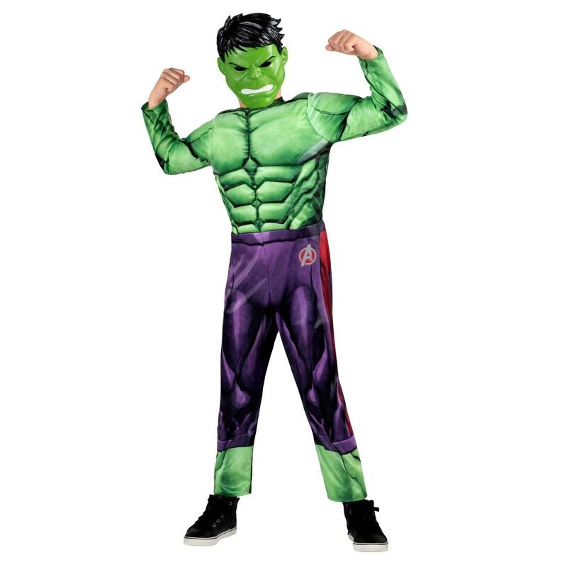 Kids' Marvel Hulk Muscle Chest Halloween Costume Jumpsuit with Mask (Size Small)