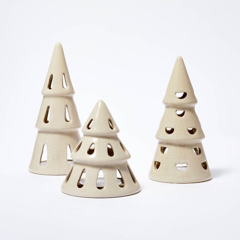 3pc Ceramic Tree LED Tea Light Holder Set Beige - Threshold™ designed with Studio McGee