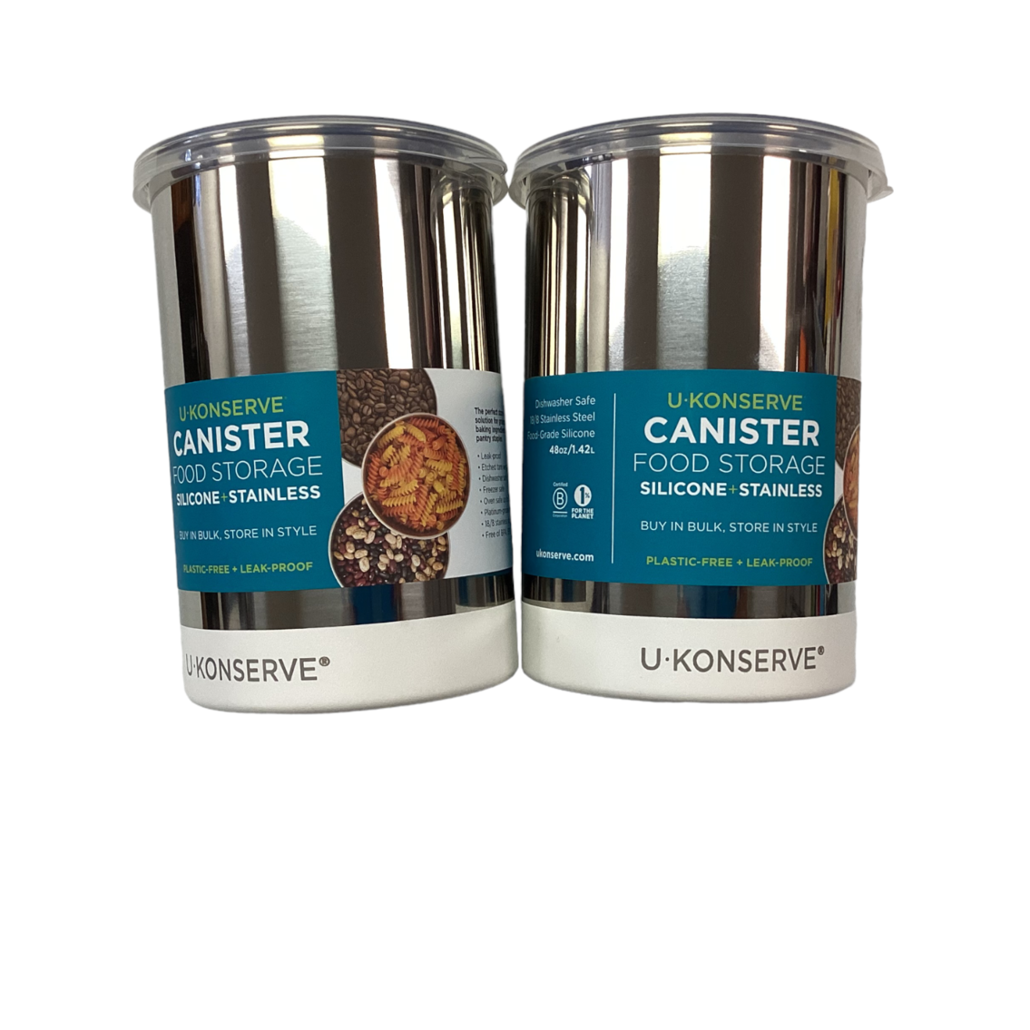 (Set of 2) U-Konserve Stainless Steel Bulk Food-Storage Canisters 48oz - Clear Silicone Lid 