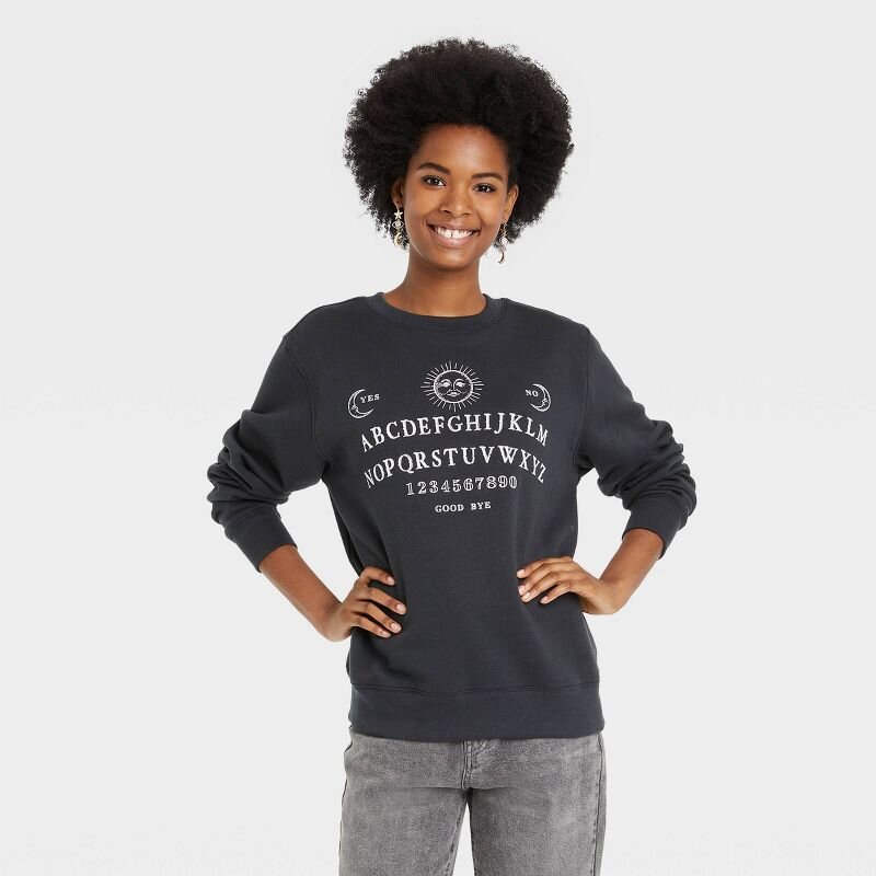 Women's Halloween Ouija Board Graphic Sweatshirt - Black size XXL