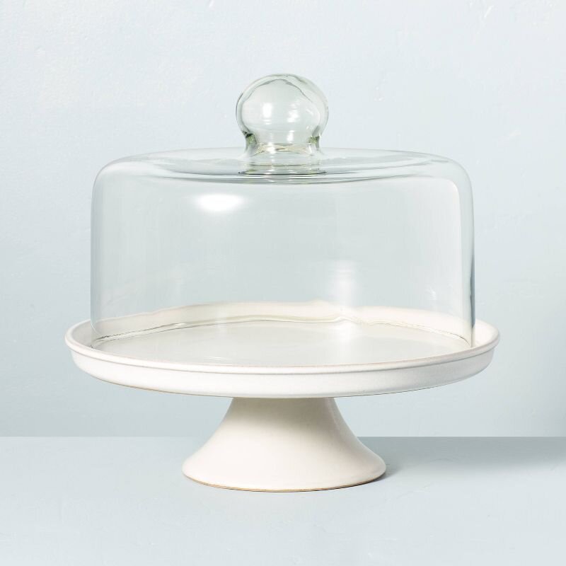 Hearth & Hand™ with Magnolia Modern Rim Stoneware & Glass Cloche Pedestal Cake Stand Sour Cream