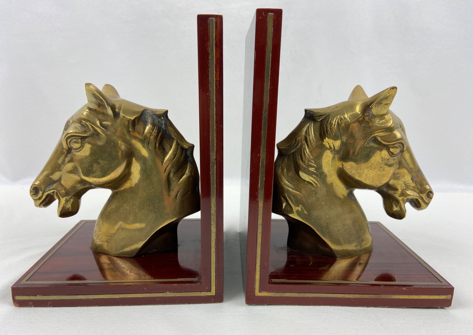 Brass and Wood Horse Head Book Ends
