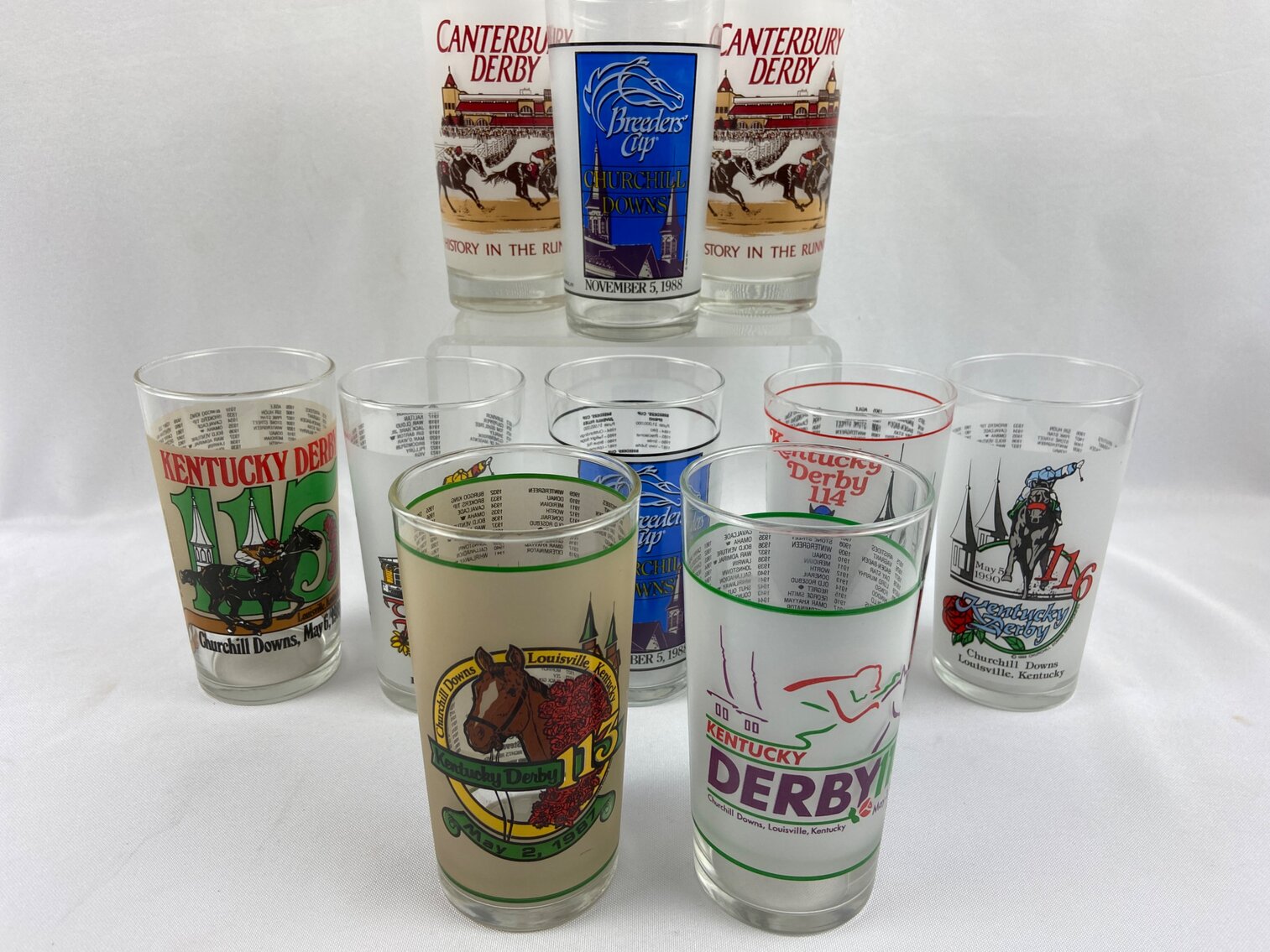 Ten Vintage Horse Racing Glasses - Kentucky Derby, Preakness,  Breeders Cup