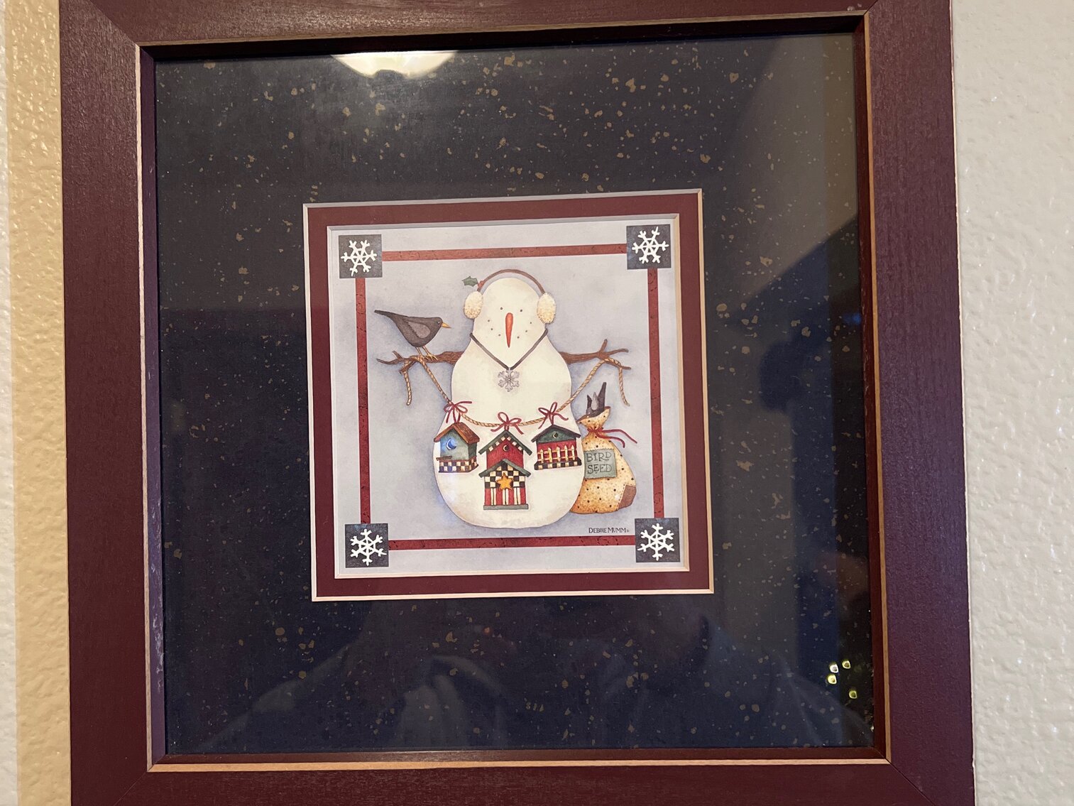 Snowman picture, framed and matted