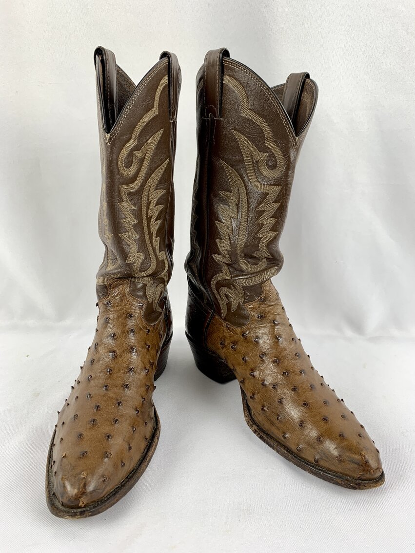 Justin Full-Quill Ostrich, Two-Tone Mens Size 9 Cowboy Boots - Brown and Tan 8927