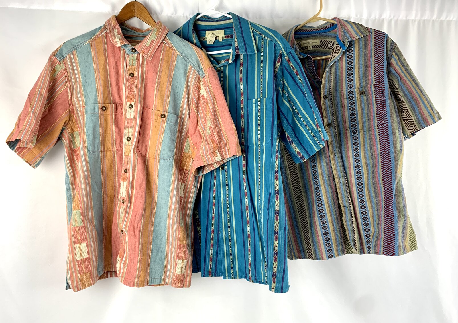 3 Men's "Territory Ahead" Retro Western Style Short Sleeve Shirts Sizes M-L