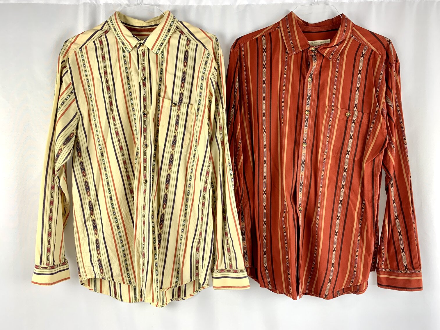 2 Territory Ahead Retro Men's Long Sleeve Shirts - Size L, Southwestern Pattern