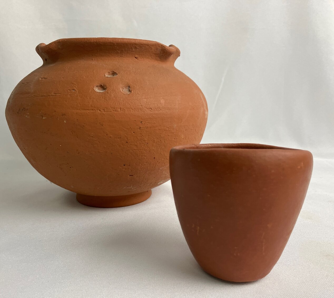 Vintage Terracotta Planters - Ruffled Urn with Three Dot Pattern and Small Cup -Shape 