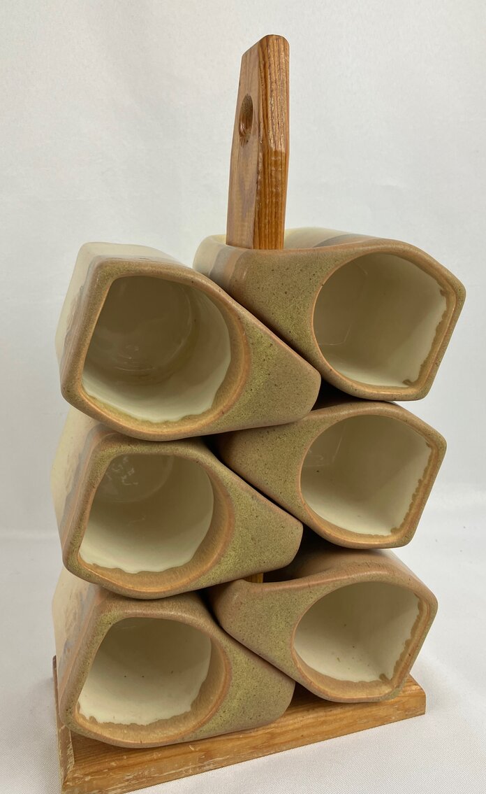 Vintage Set of Rodolfo Padilla Stoneware Mugs & Stand 
