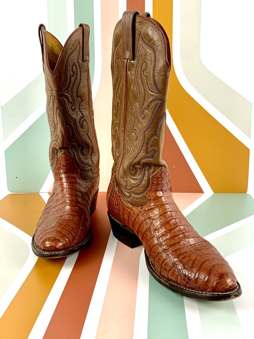 Nocona Lizard Two-Tone Mens Cowboy Boots - Size 9.5 Chestnut/Terracotta