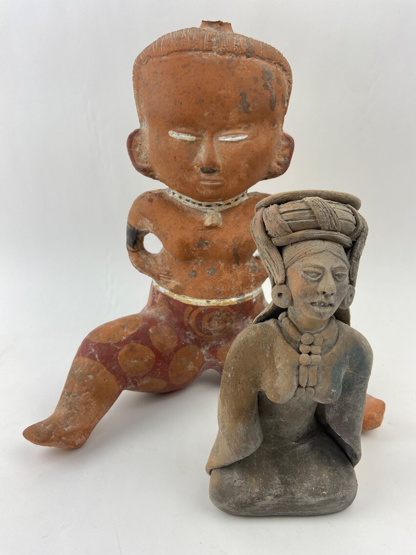 Pre-Columbian Terracotta Woman Figures: Chinesco Style and Mayan Statues