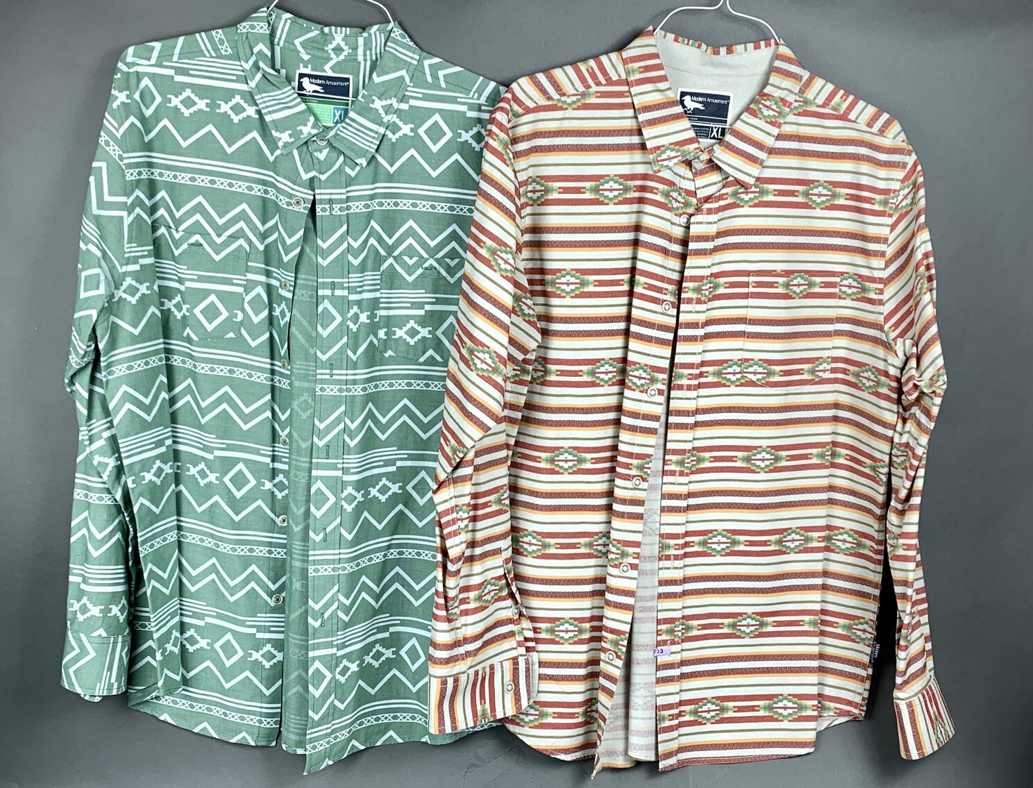 2 Modern Amusement Long Sleeved Button-Down Men's Shirts - XL