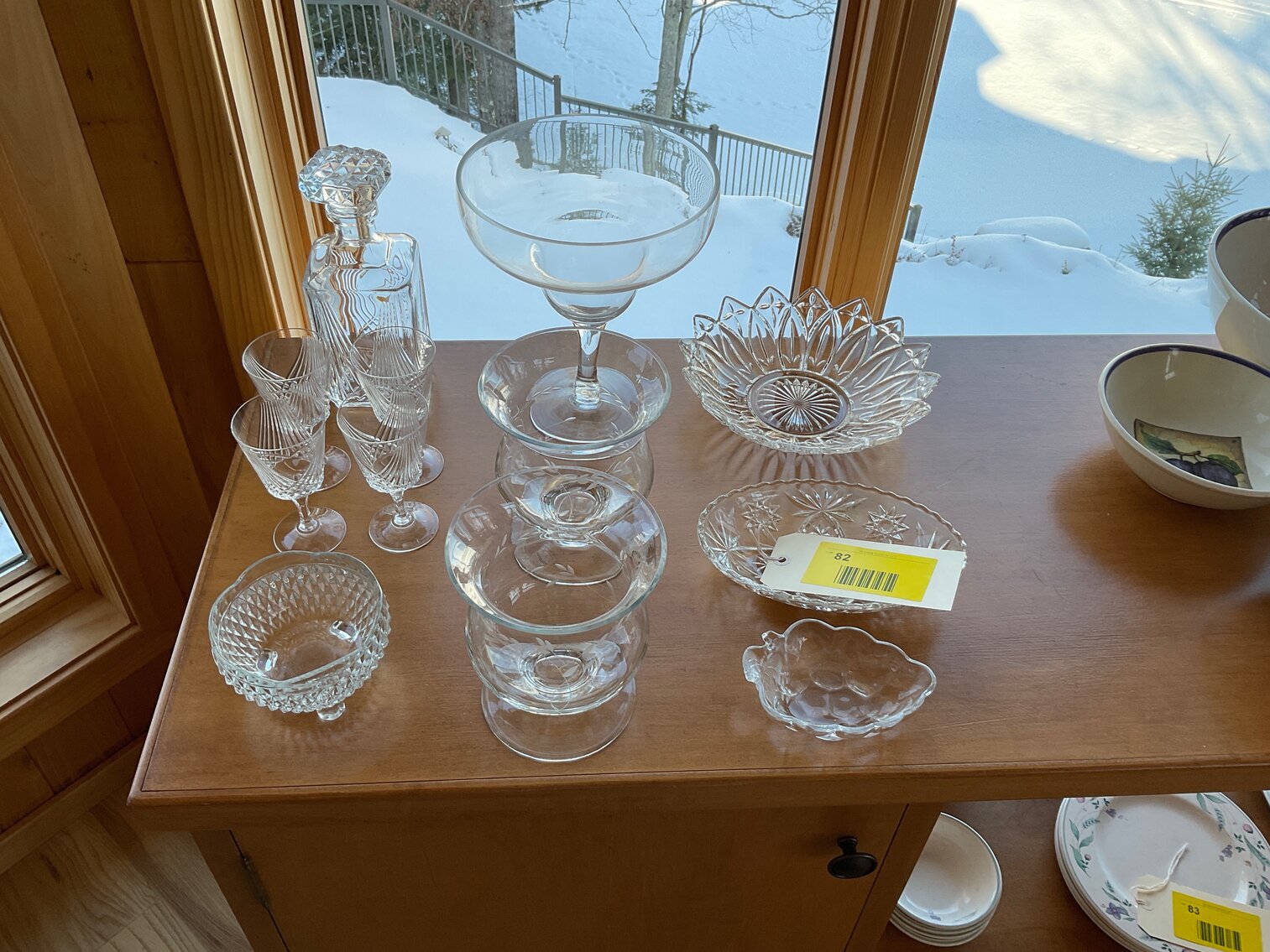 Miscellaneous clear glass decanter set, crystal and more