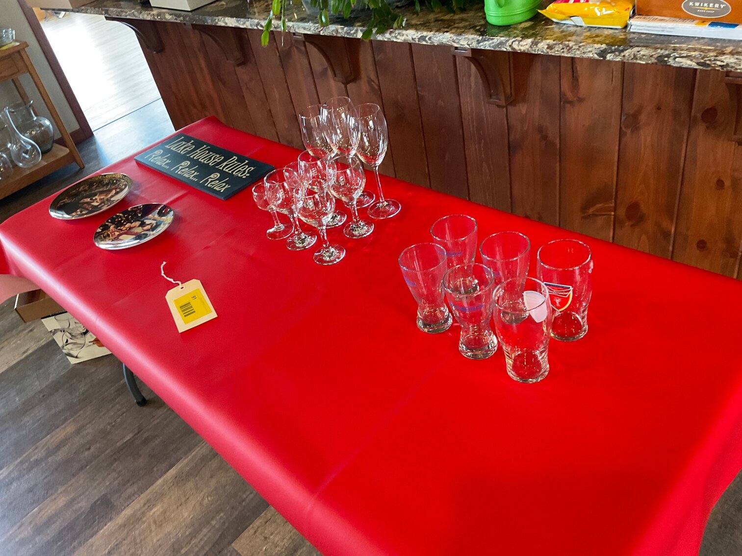 Bud Light glasses, stemware, Christmas dreams painted plates, and house sign