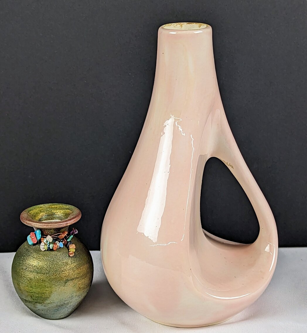 Two Pottery Pieces- Pink Genie Decanter and Raku Vase by Jeremy Diller