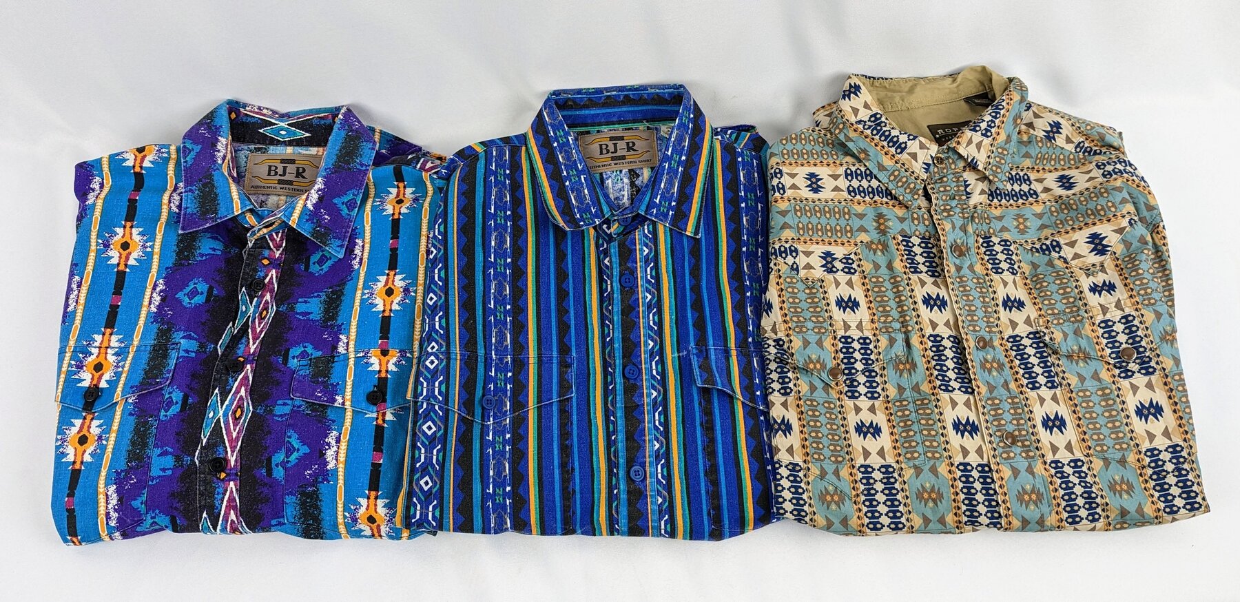 3 Western-Style Button-Down, Long-Sleeve Shirts, Mens Size Large