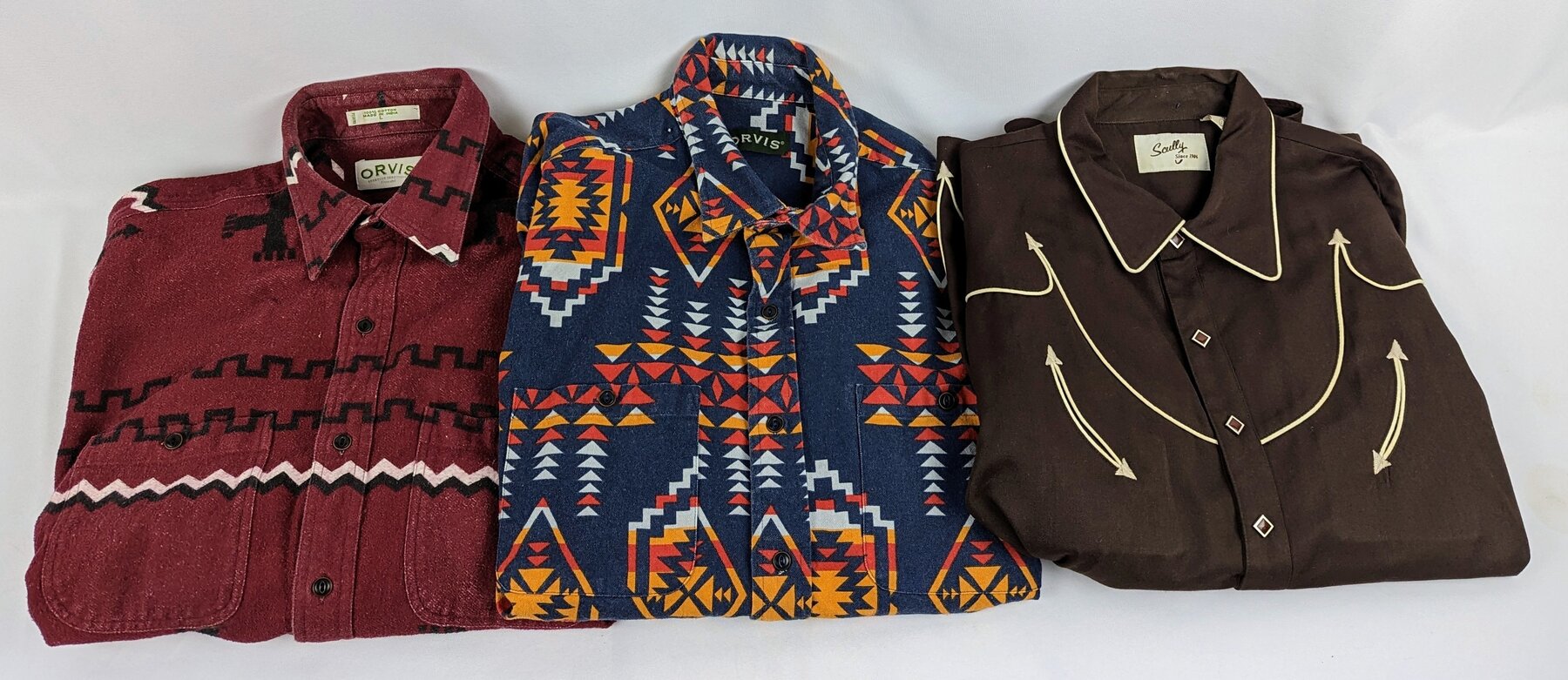 3 Western Style Button-Down, Long-Sleeve Shirts, Men's Size Large by Orvis, Sally