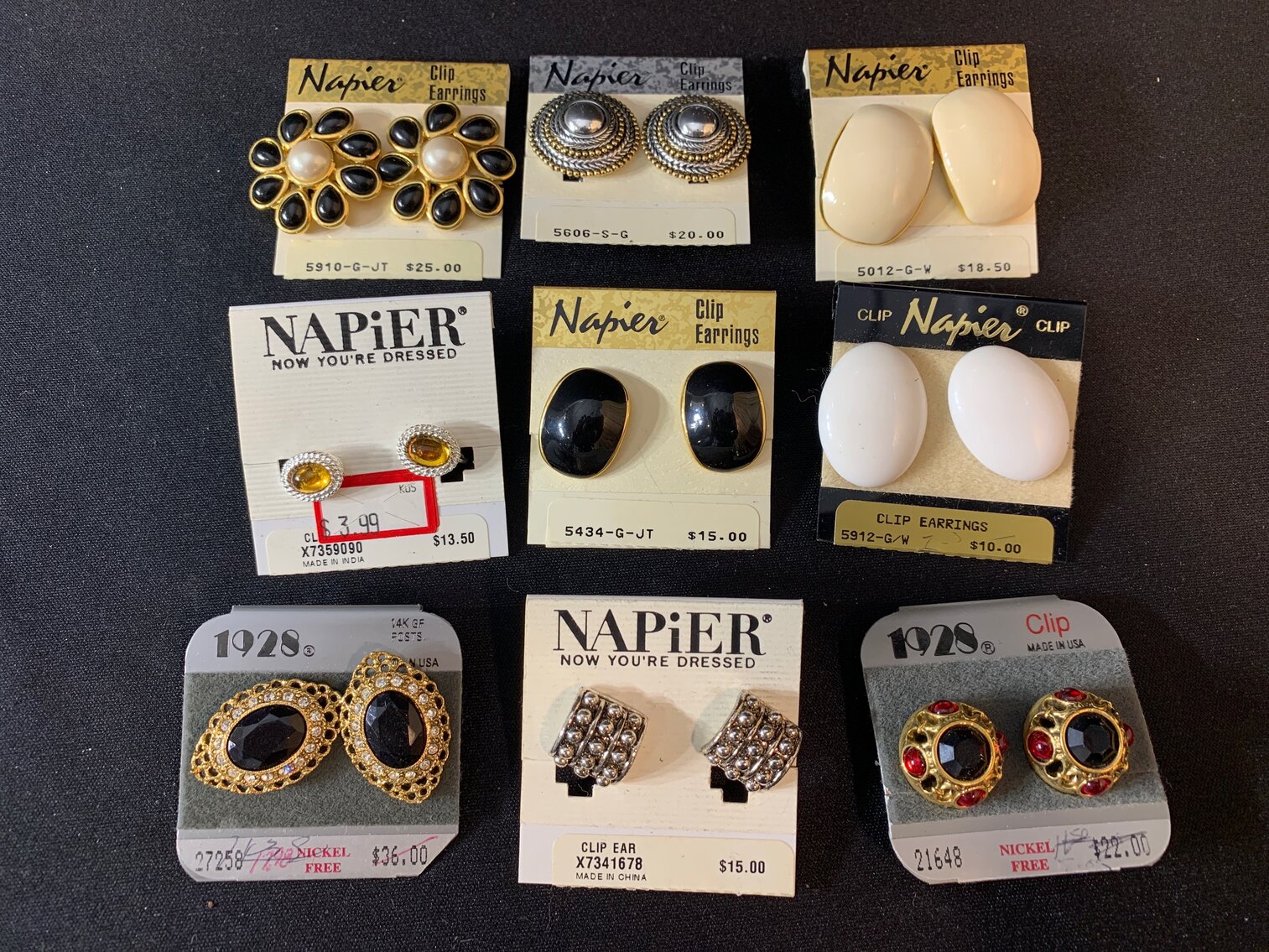 9 pairs of clip on earrings