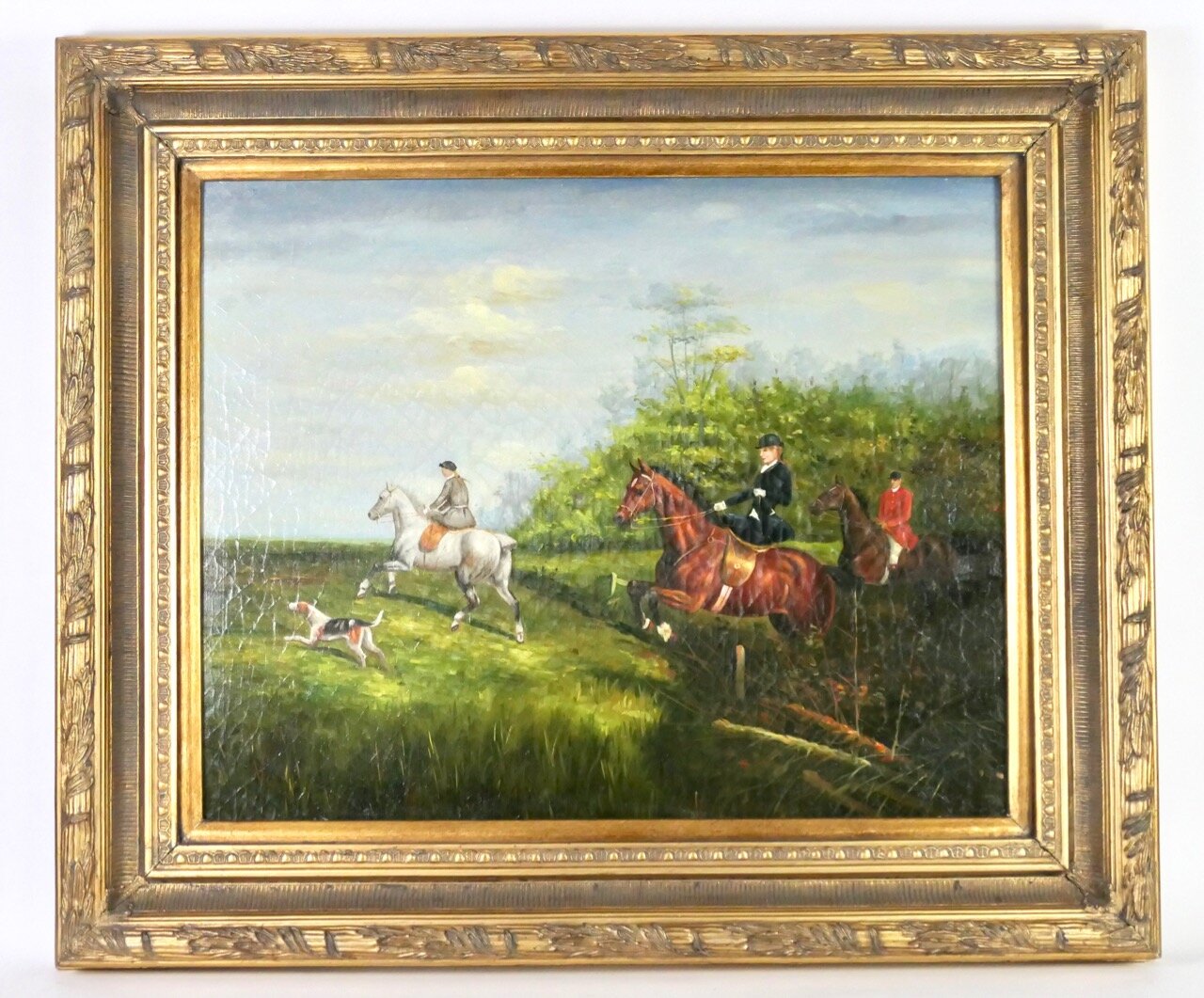 Oil on Board Painting of a Hunting Party
