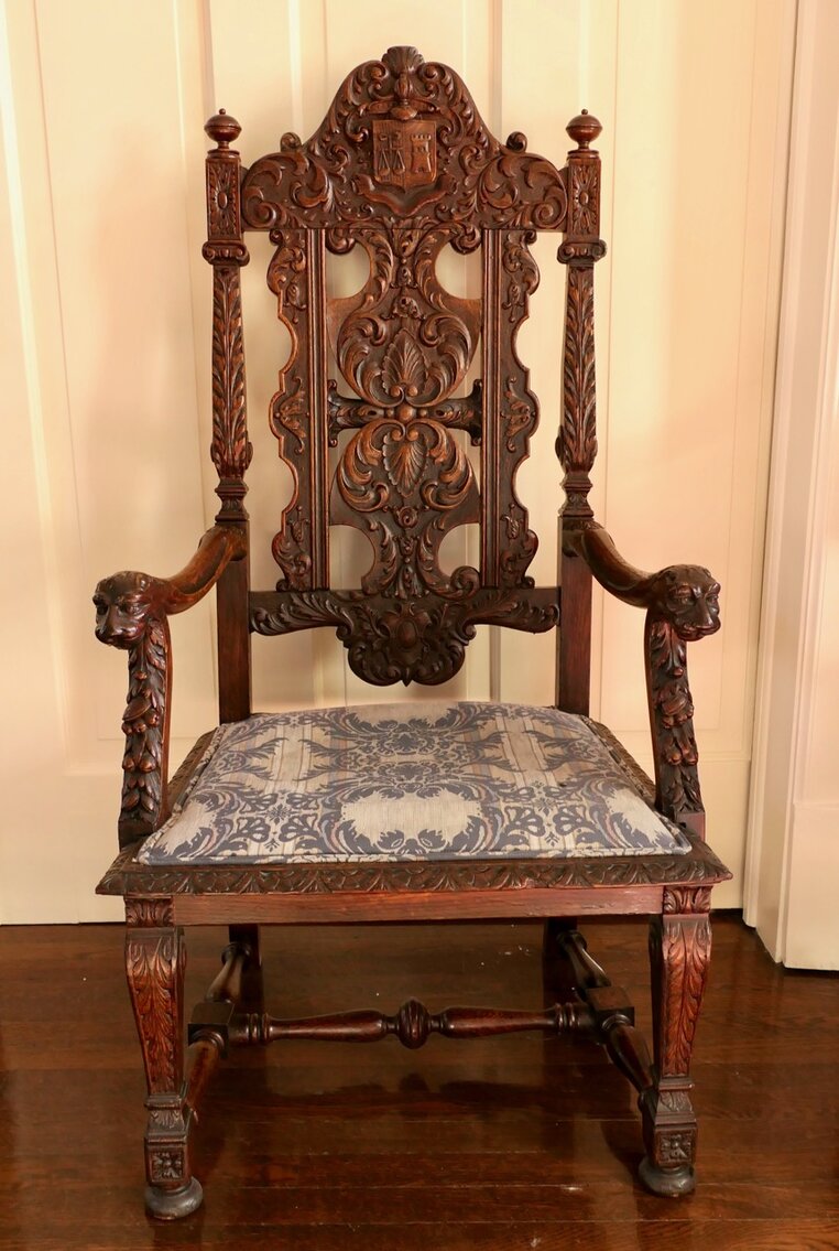 Louisville Palace Highly Carved Solid Oak Throne Chair