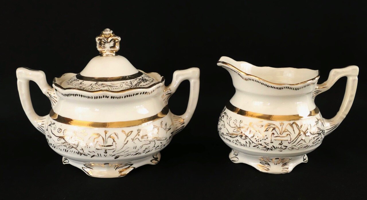 Hand-painted Creamer and Sugar Bowl