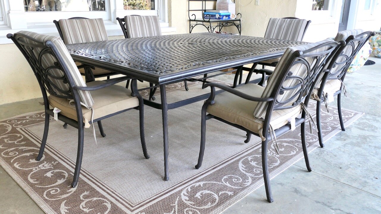 Oversized Patio Table with Six Armchairs