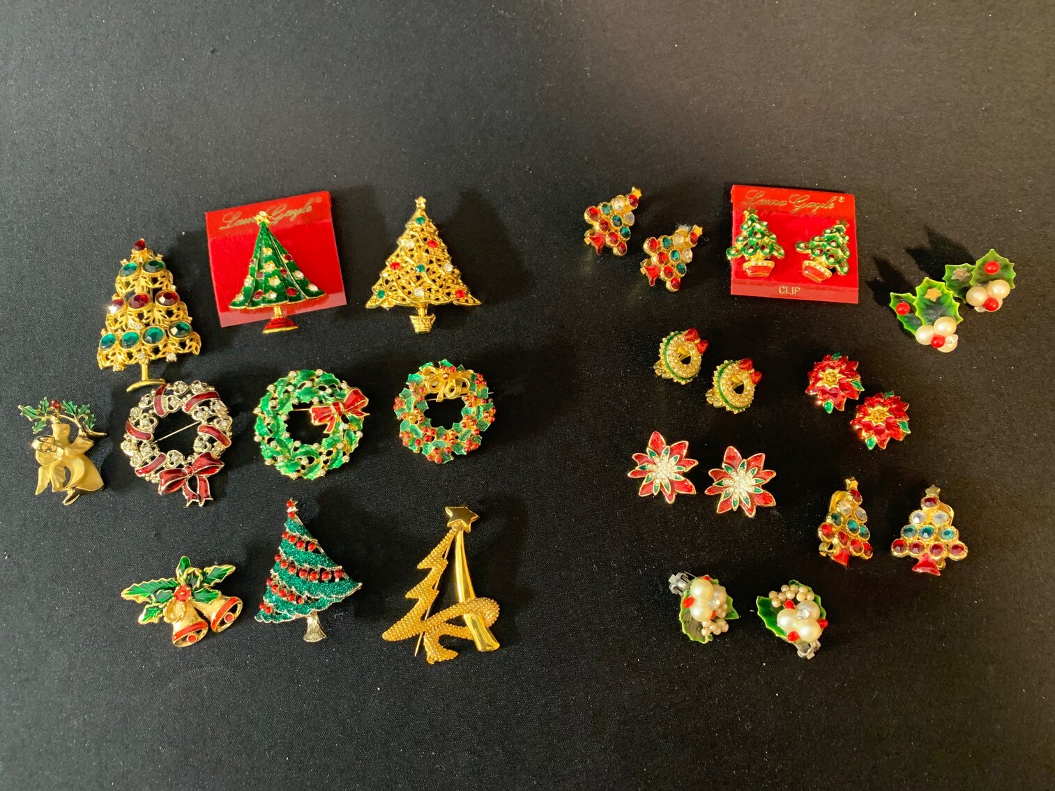 Christmas Broaches and Clip On Earrings