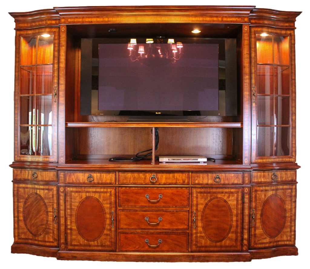 Massive Mahogany Lighted Entertainment Wall Unit
