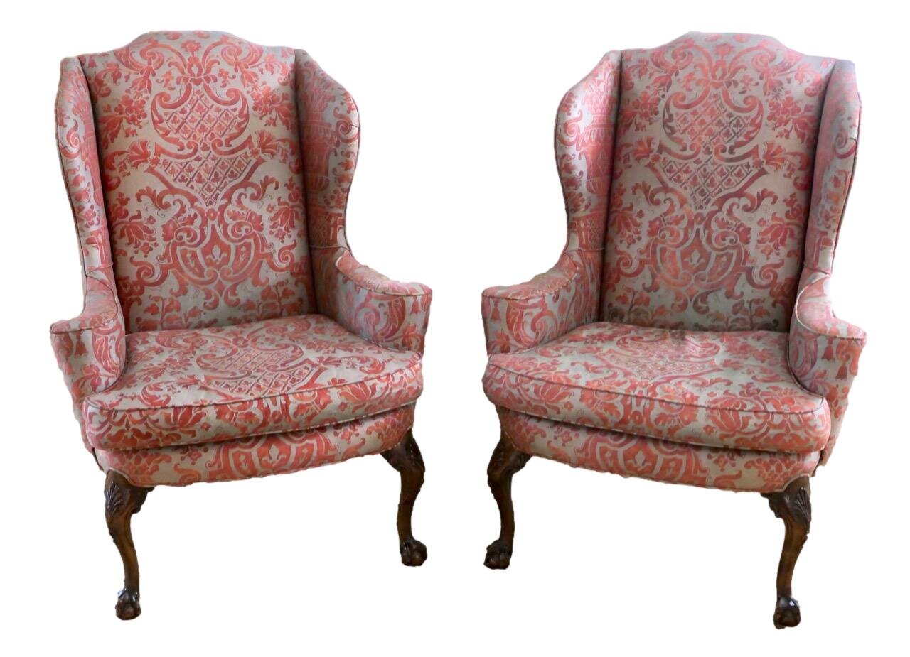 Chippendale Style Upholstered Wingback Chairs