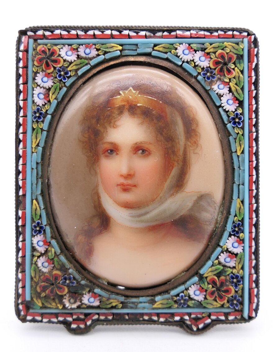 Italian Micro Mosaic Framed Portrait of Queen Louise of Prussia