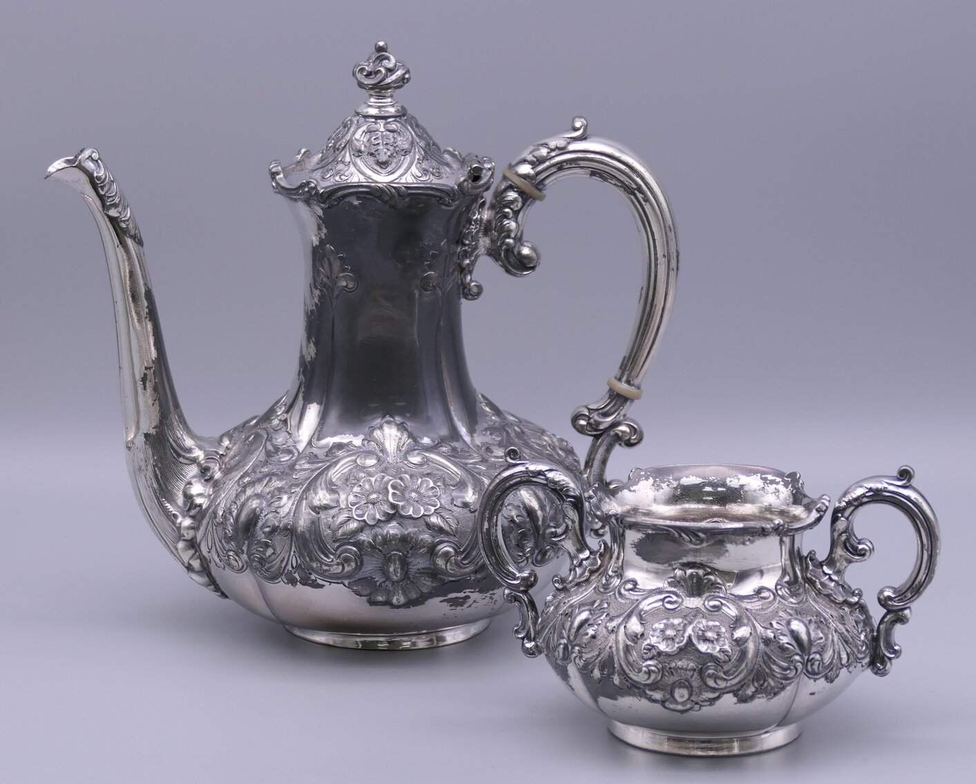 Repousse Floral Teapot and Sugar Bowl